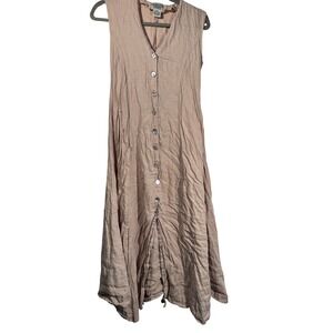 VTG Harvest Linen Button Front Dress Women Size ML Flowy Minimalist Lagenlook